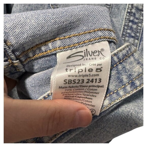 Silver jeans Men's Hooded Denim Jacket/shirt with removable cotton hood Size L - Picture 4 of 7